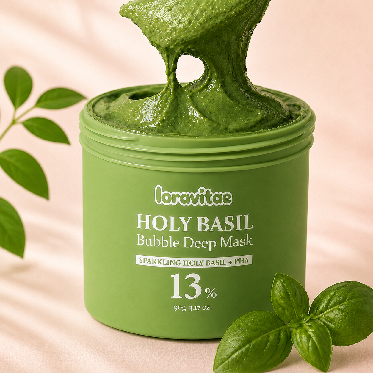 Mascarilla facial de burbujas profundas con albahaca sagrada