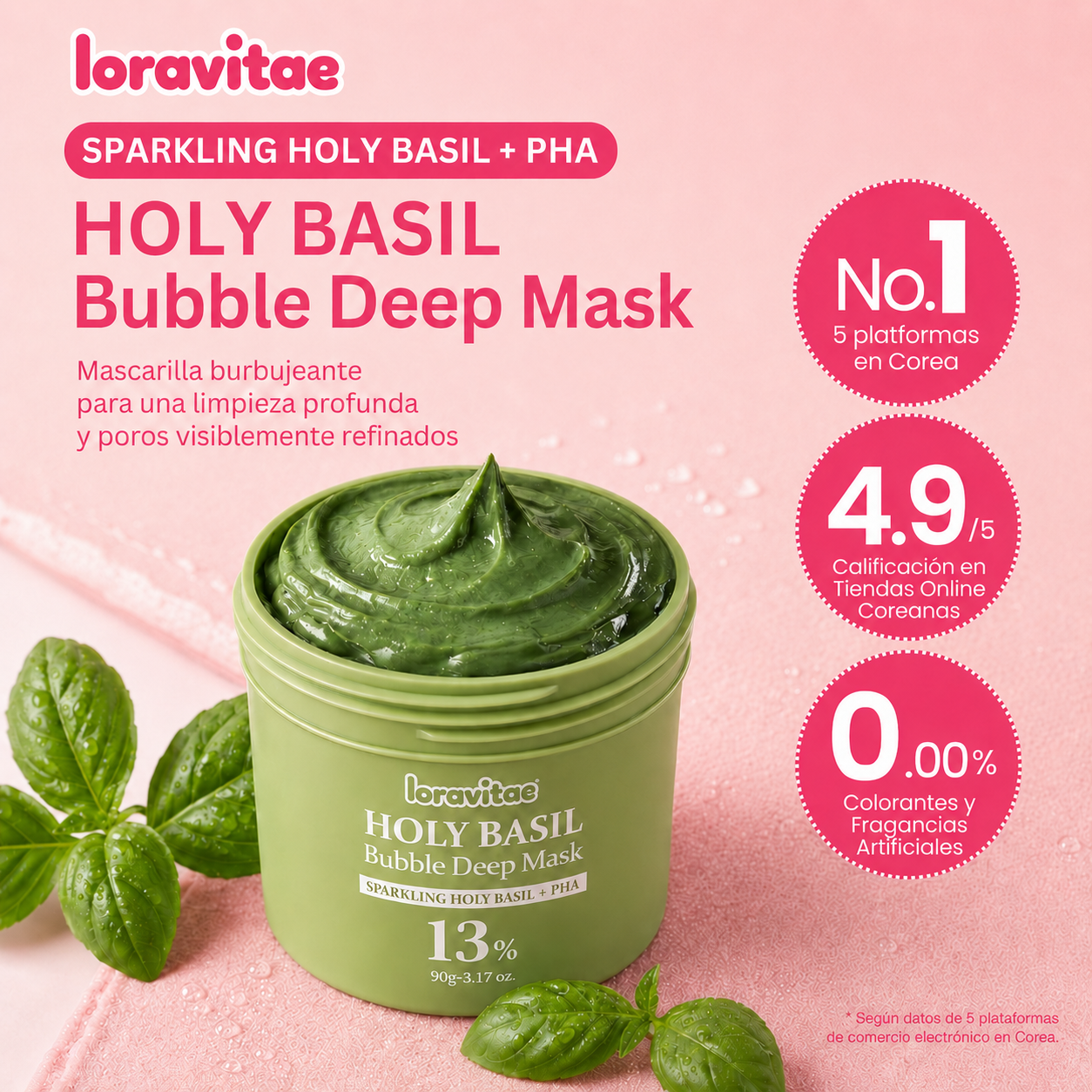 Mascarilla facial de burbujas profundas con albahaca sagrada