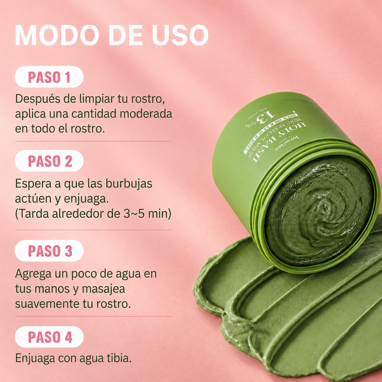 Mascarilla facial de burbujas profundas con albahaca sagrada