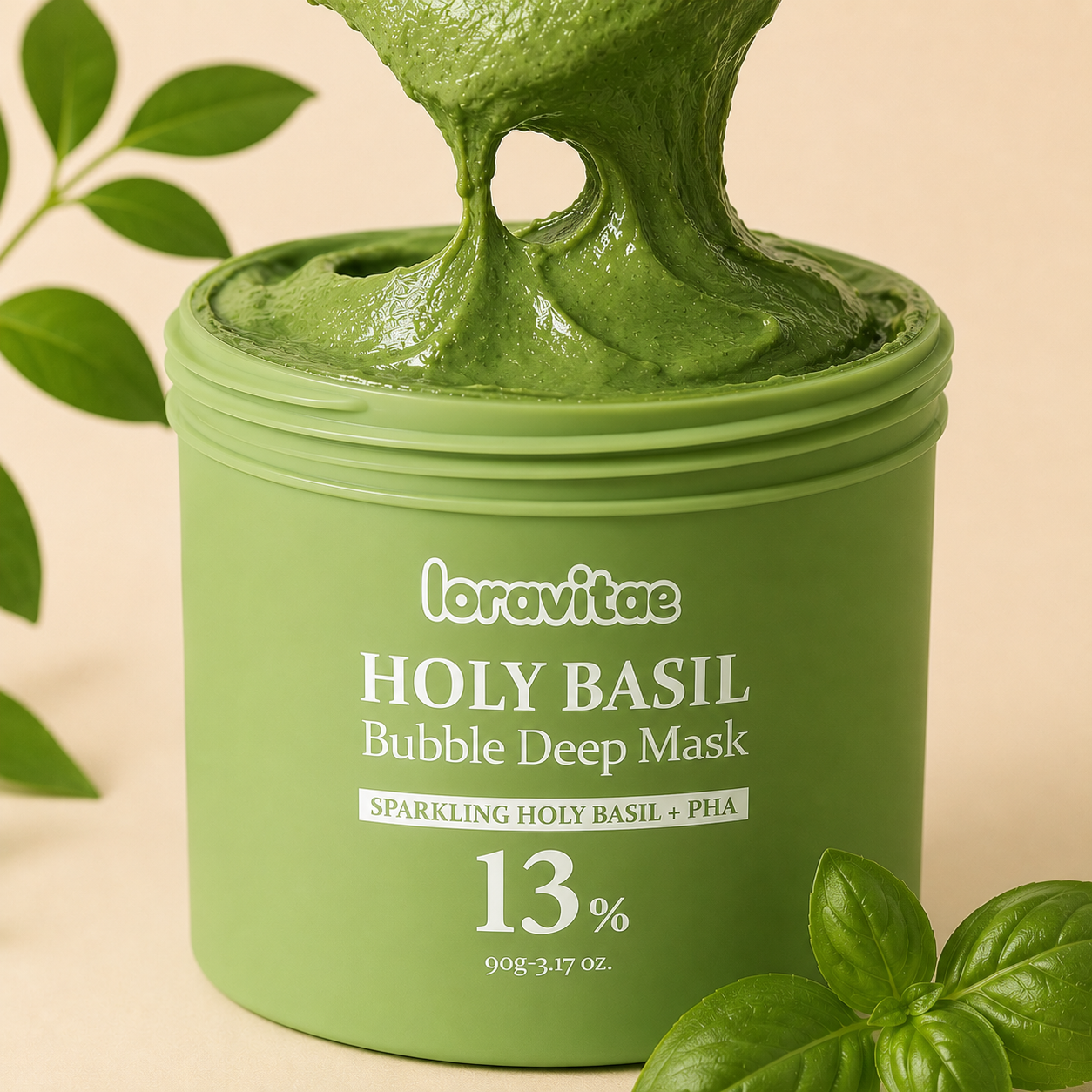 Mascarilla facial de burbujas profundas con albahaca sagrada