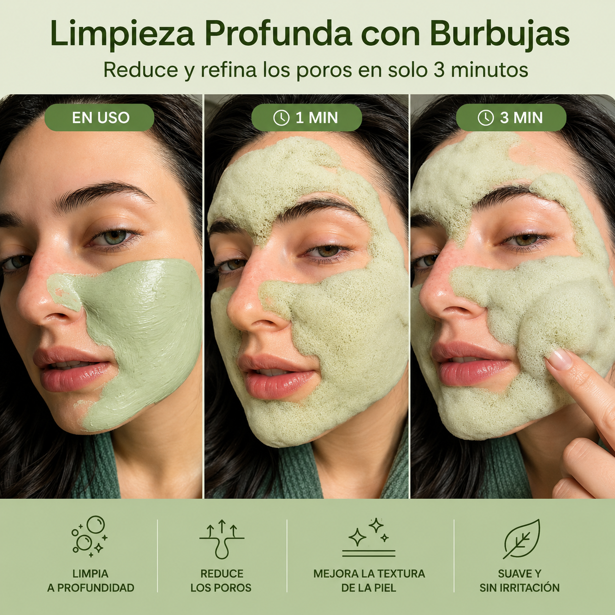Mascarilla facial de burbujas profundas con albahaca sagrada