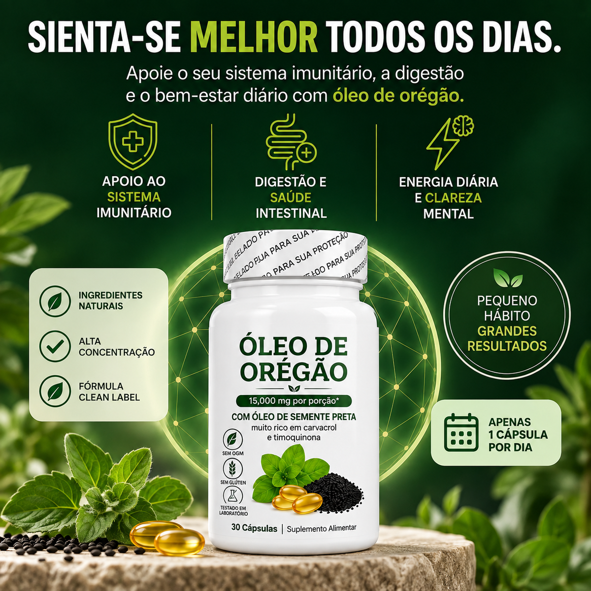 Óleo de Orégão Concentrado para Defesas, Digestão e Vitalidade