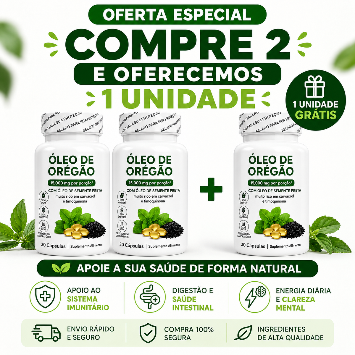 Óleo de Orégão Concentrado para Defesas, Digestão e Vitalidade